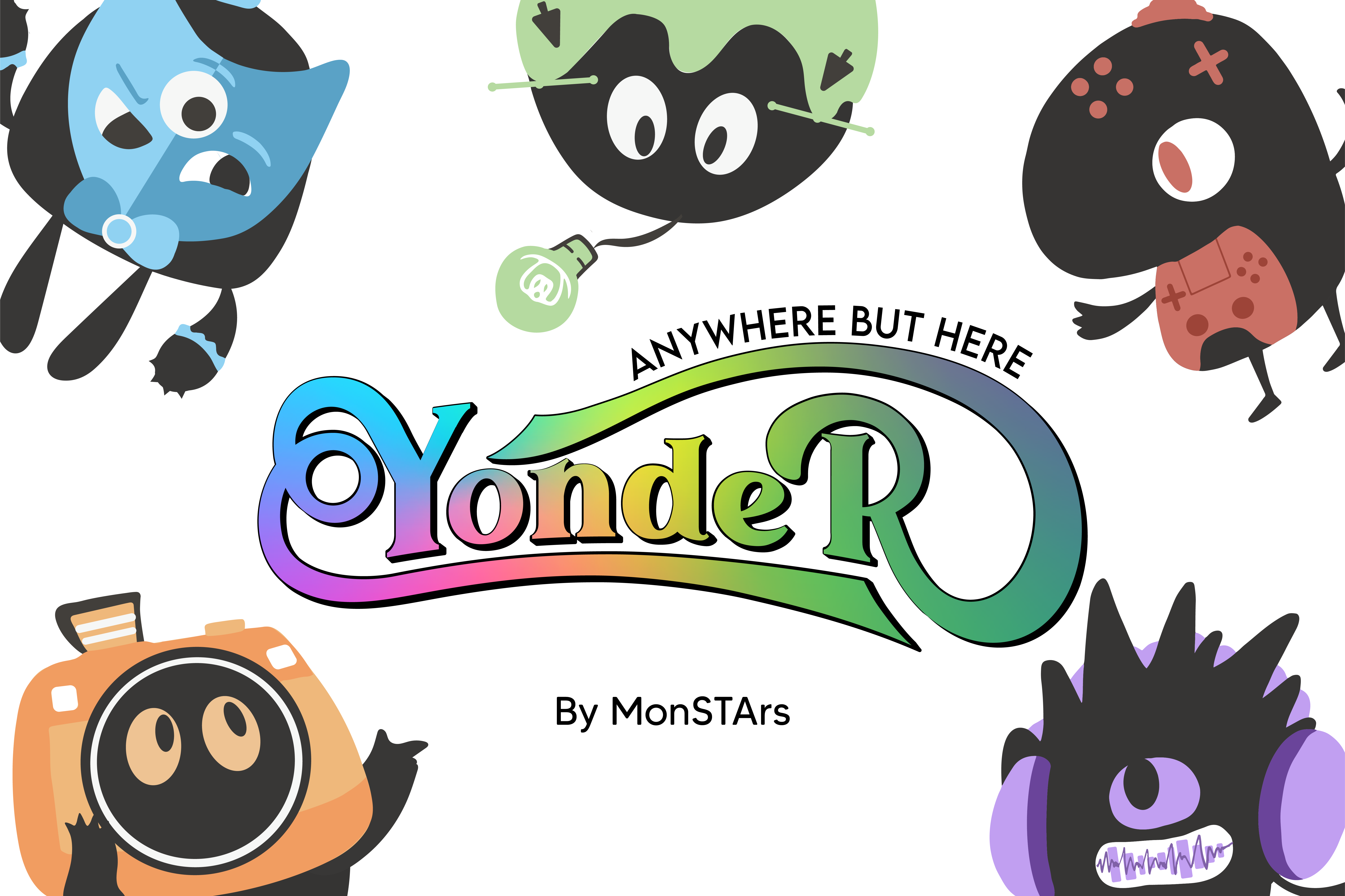 YONDER Logo with diploma-specific mascots surrounding it.